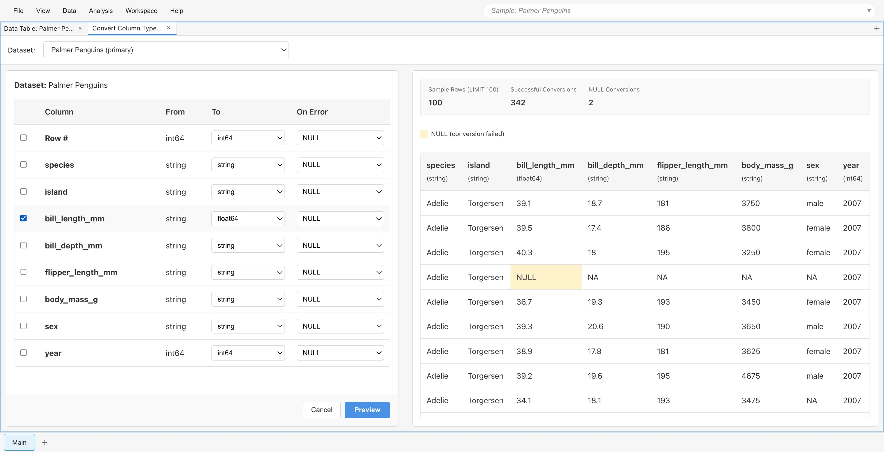 Selecting columns to convert