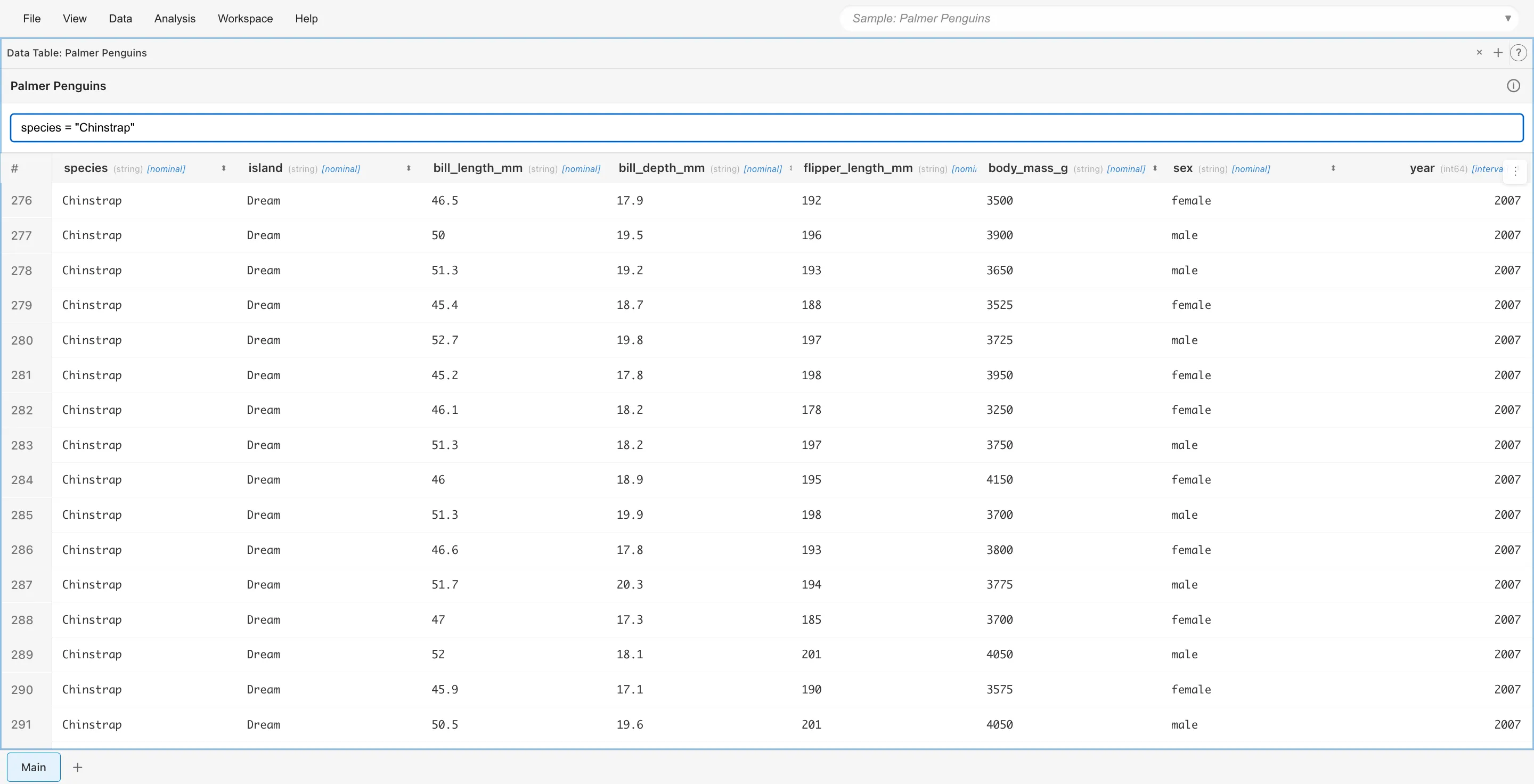 フィルタ適用後の表示