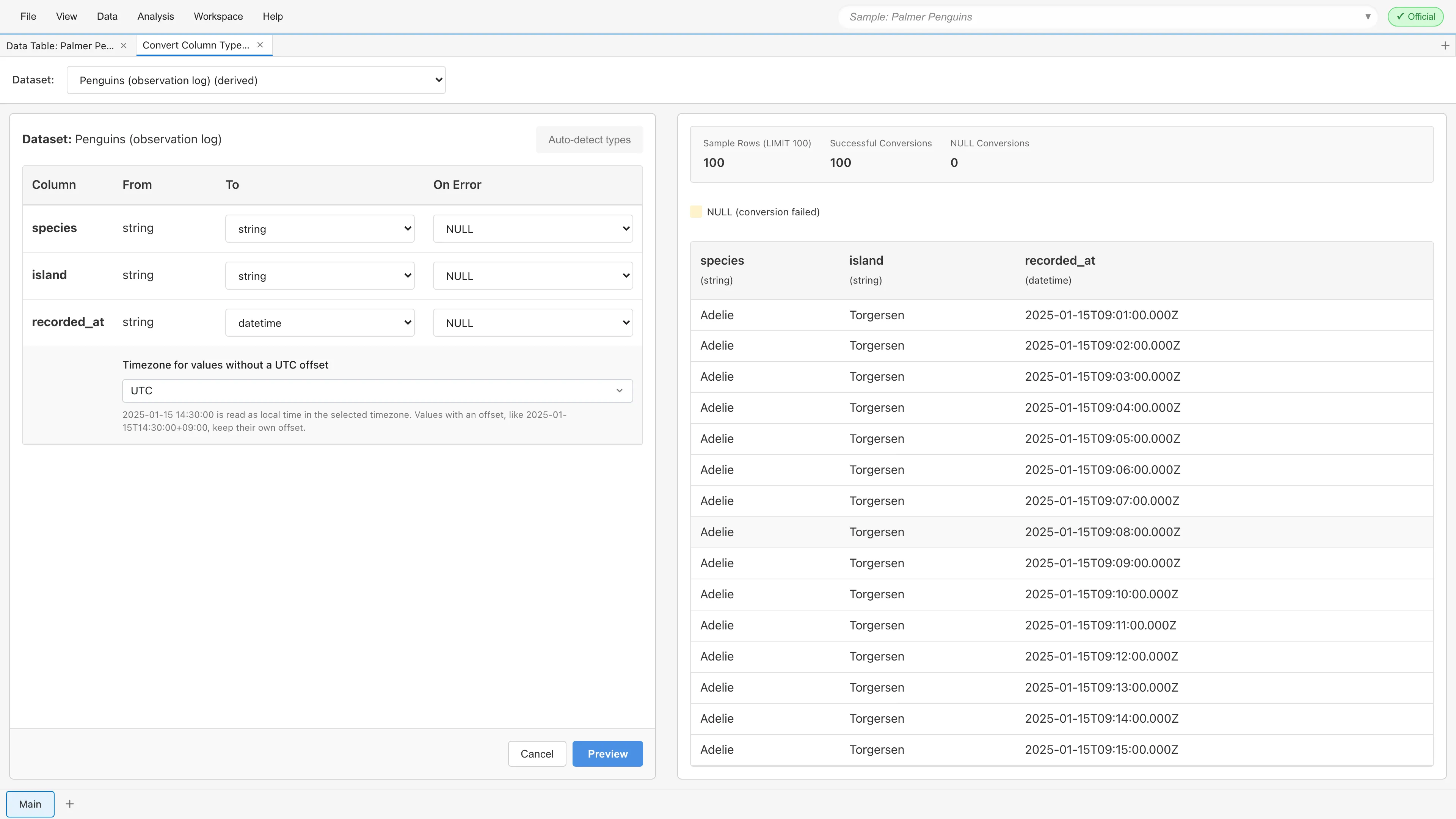 Timezone field for a string to datetime conversion