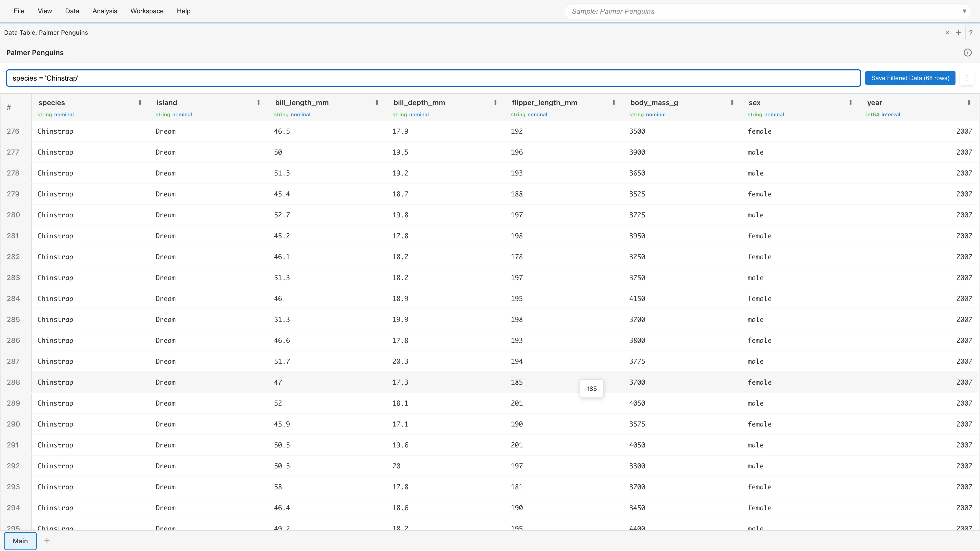 Display after applying filter