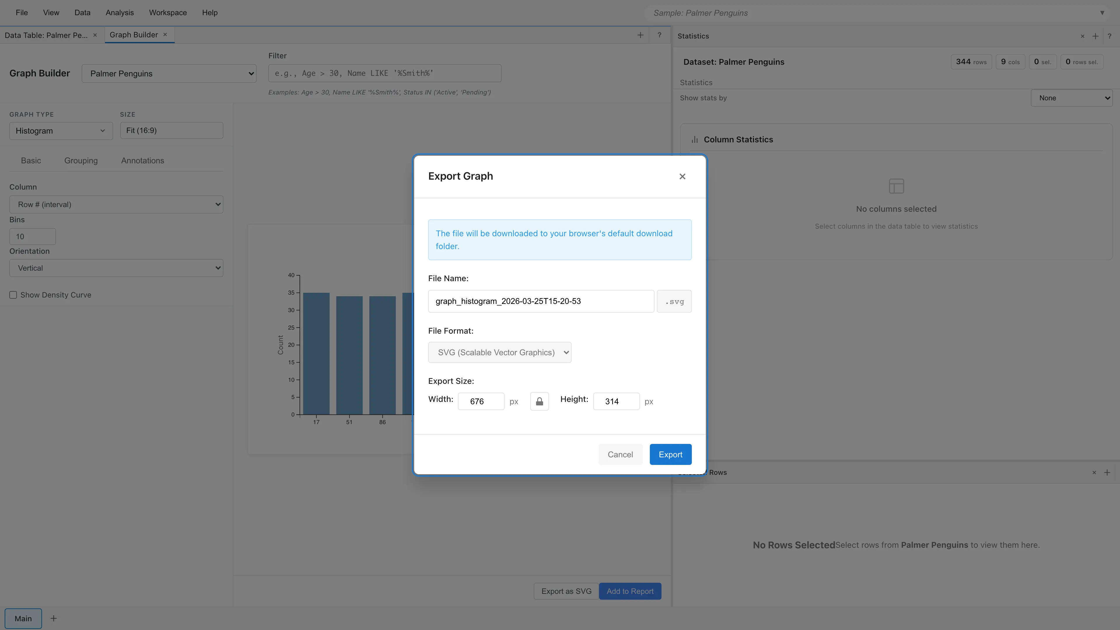 Export Graph dialog