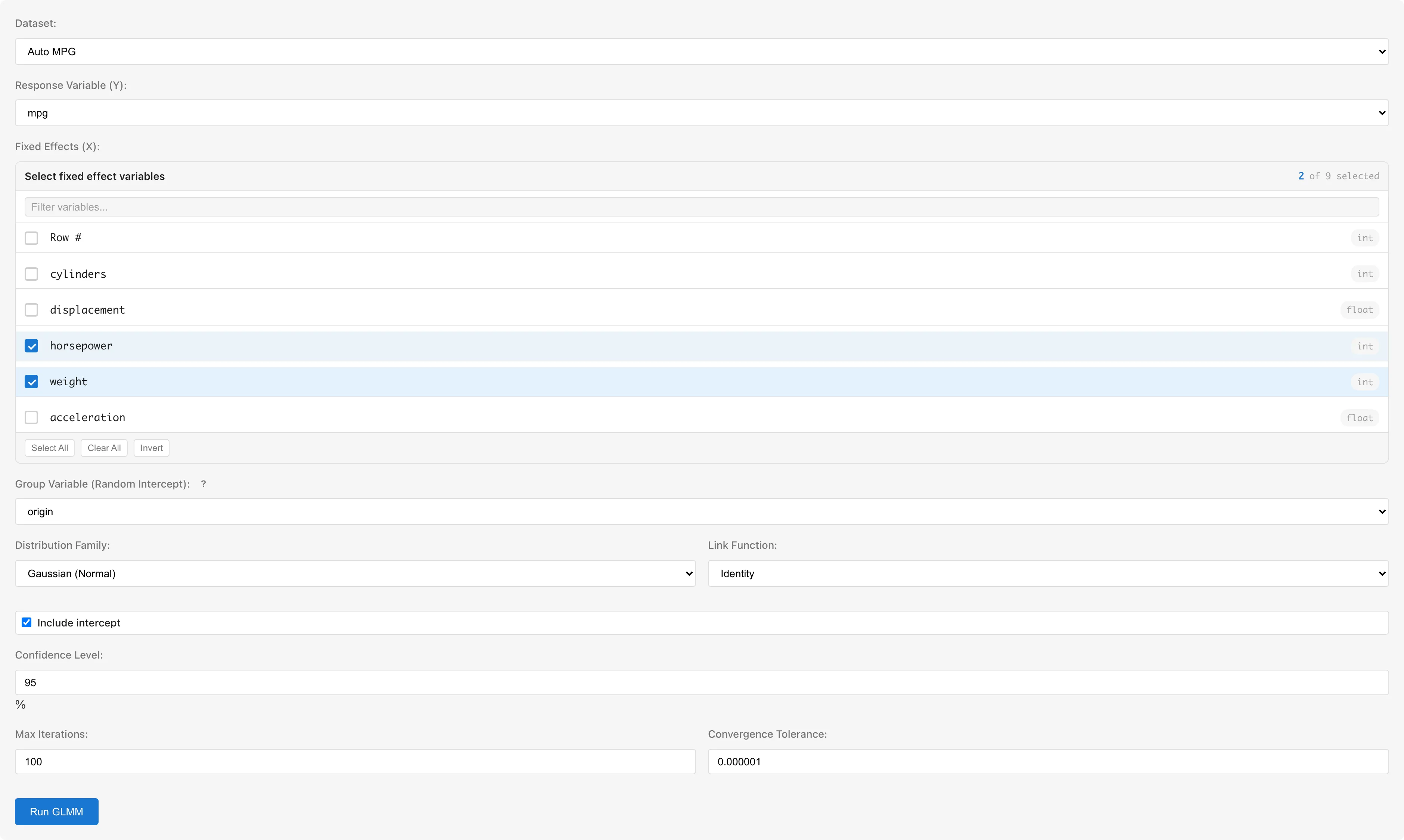 GLMM form configuration