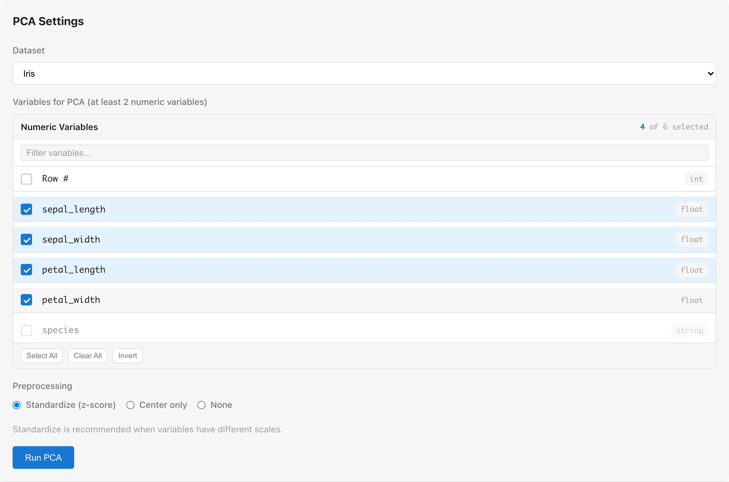 Variable setup