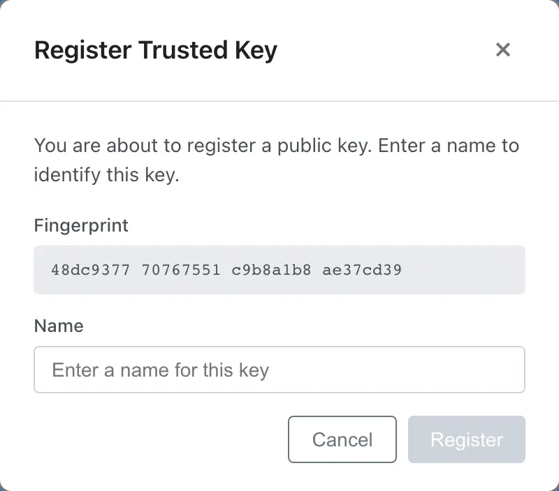 公開鍵インポートダイアログ
