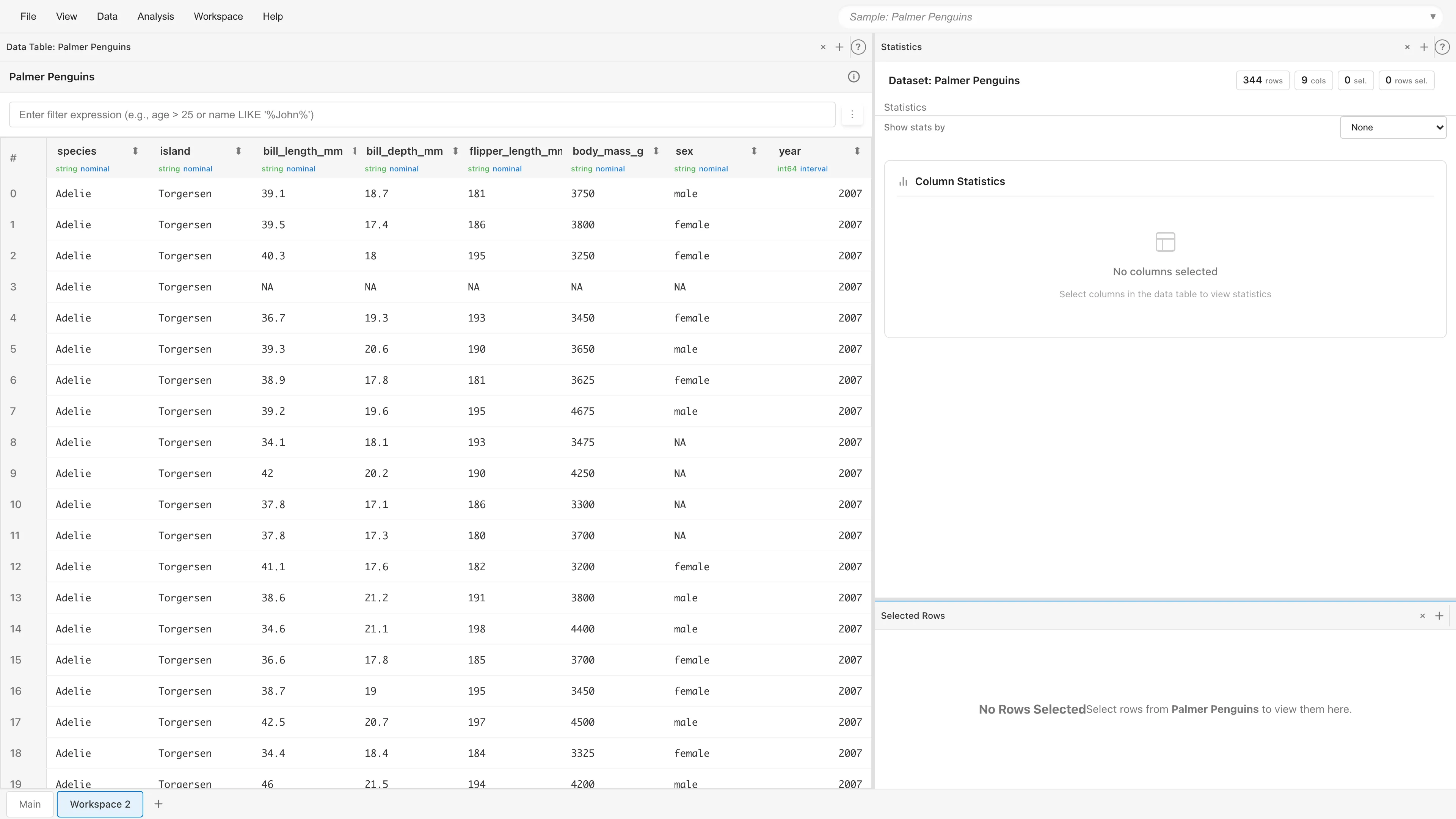 Three Pane Analysis レイアウト